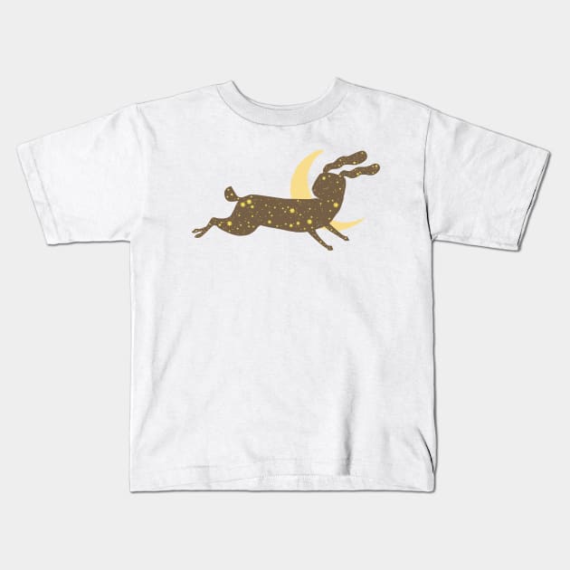 Starry Rabbit And Crescent Moon Illustration Kids T-Shirt by LittleForest